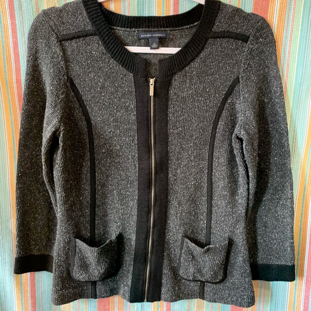 Gray and Black Zippered Cardigan